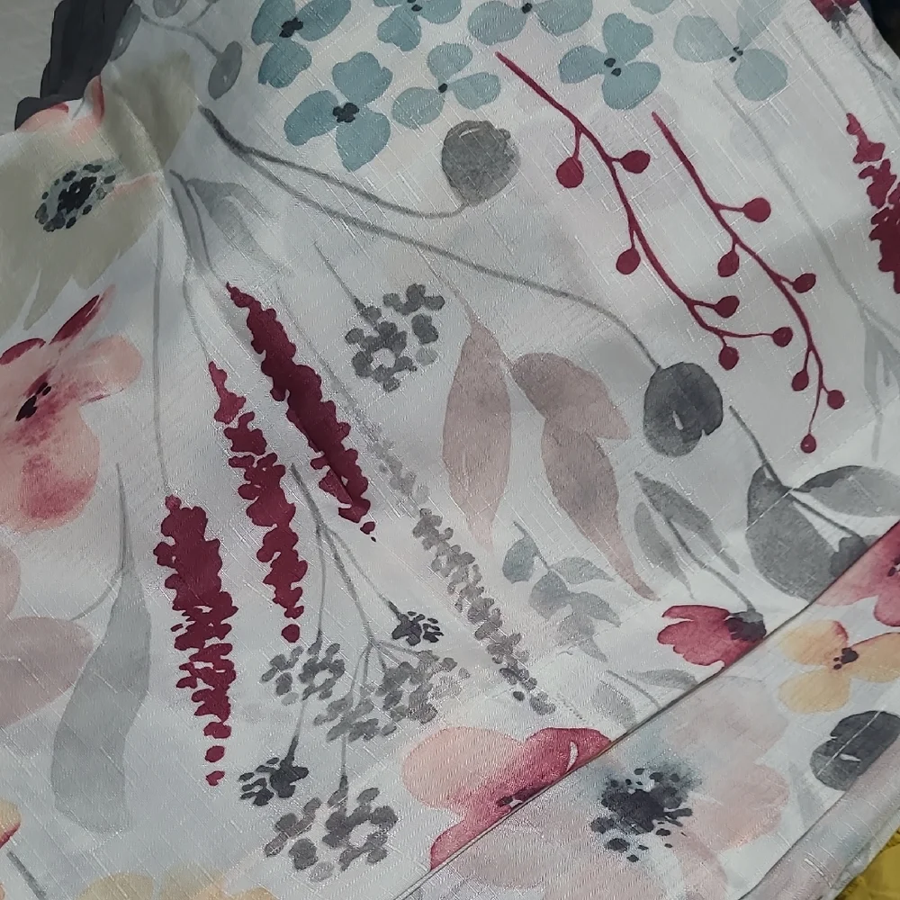Floral Watercolor Scarf in White, Burgundy, Gray, Teal